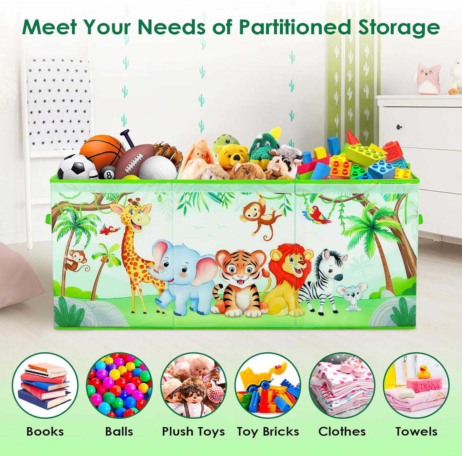 Large Toy Box Chest Organizer with Flip Lid for Kids, Collapsible Oxford Toy Storage Box with Handles for Boys Girls, Sturdy Waterproof Storage Organizer for Bedroom Playroom Nursery, 37.7×12.5×15.7''