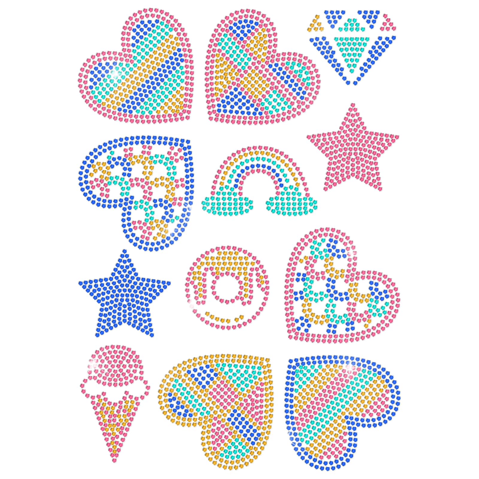 Autocollants thermocollants cœurs arc-en-ciel strass MAYJOYDIY x12