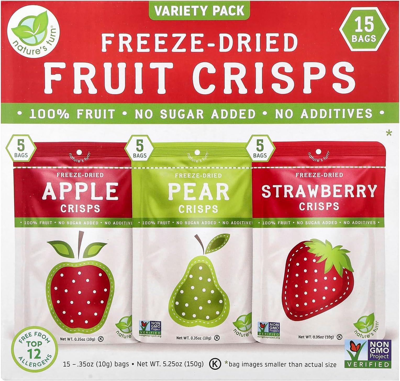 Freeze-Dried Fruit Crisps โ Variety Bag Crisps, 15 Bags (0.35oz Each) โ Healthy, Gluten-Free, Crispy & Delicious Snack โ Ideal for Cereal, School Lunches, & On-the-Go Snacks