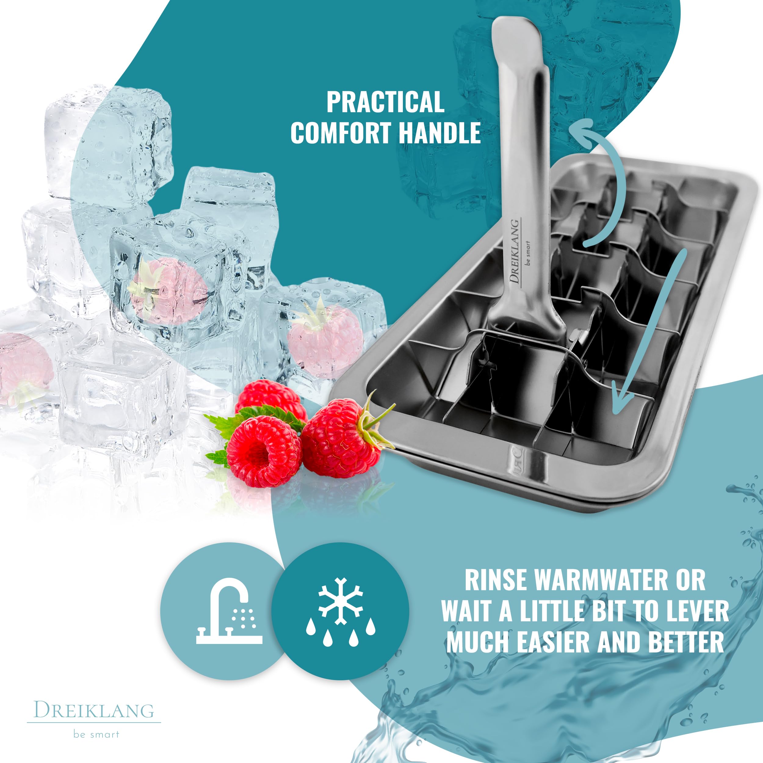 Dreiklang - be smart Forma do Lodu Stal Nierdzewna 18/8 polerowana z Dźwignią – Foremka na kostki lodu bez plastiku, bezpieczna & trwała Ice Cube