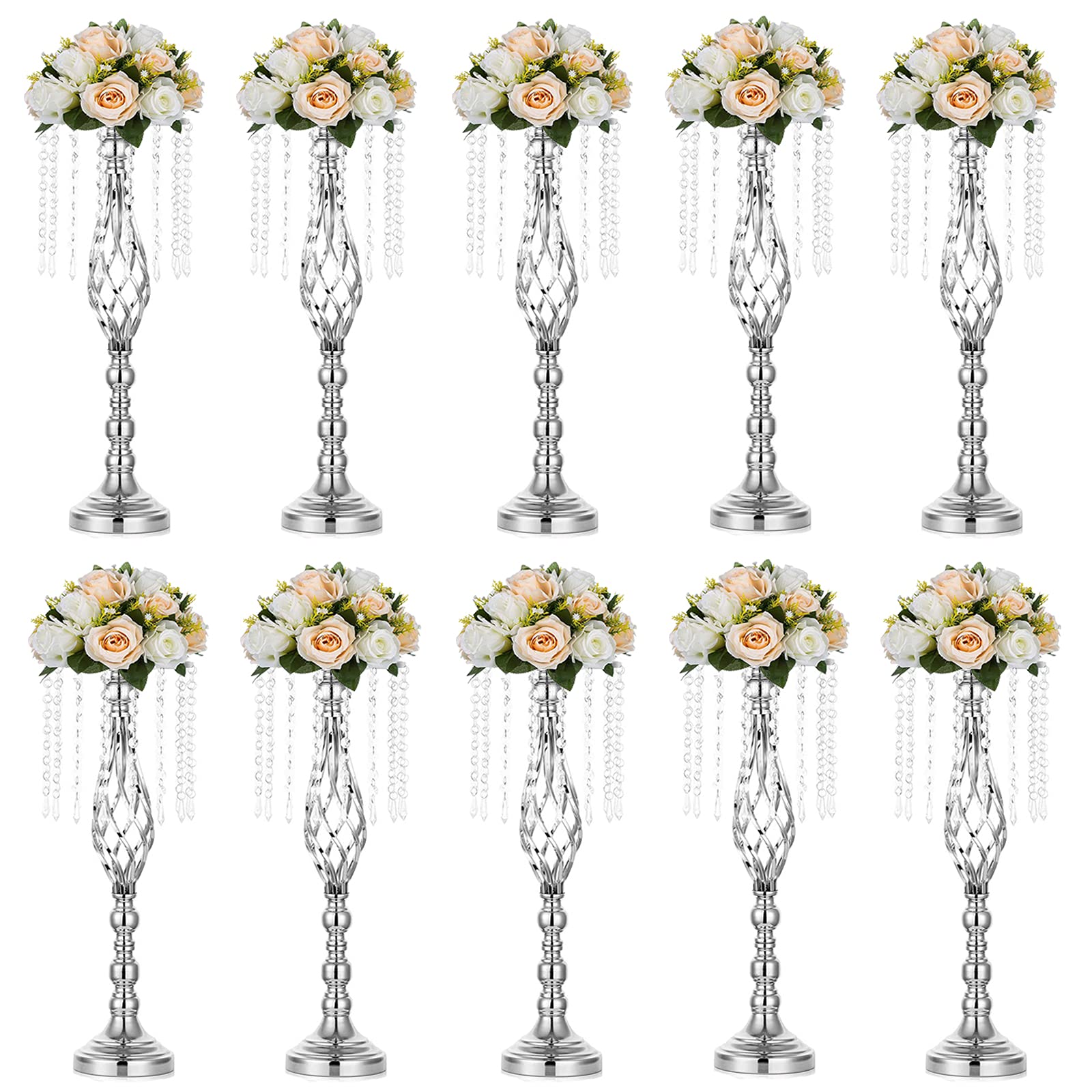 Centre de table floral argenté avec perles de cristal Sziqiqi de 55cm pour décoration