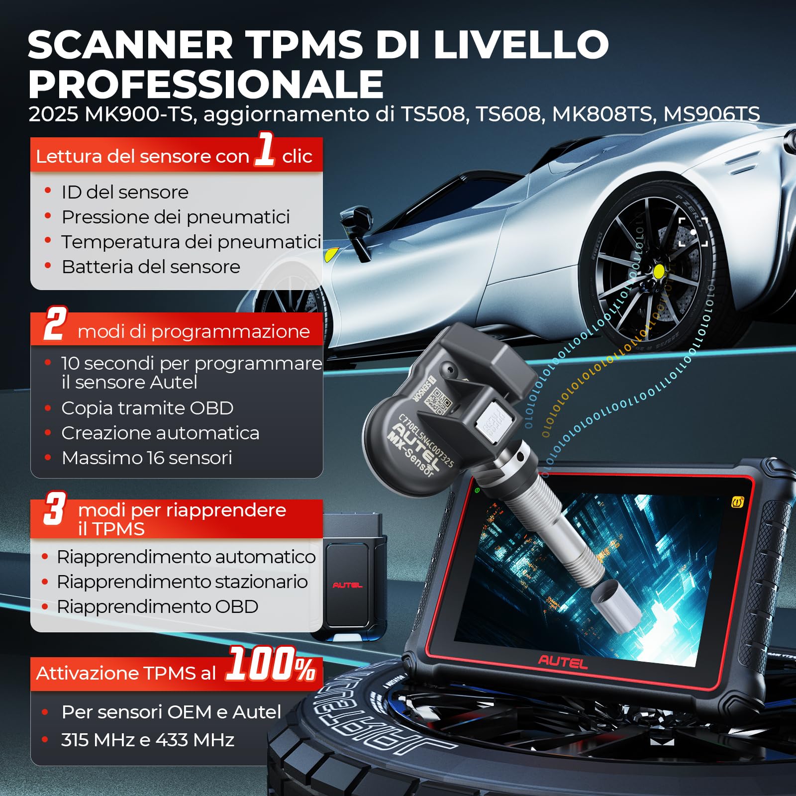 Autel MaxiCOM MK900-TS TPMS Scanner, strumento bidirezionale 2024 aggiornato di MaxiCheck MX808S-TS, MK808S-TS, MS906TS con 40+ servizi, 3000+ test attivi, diagnosi di tutti i sistemi, No-IP limitata
