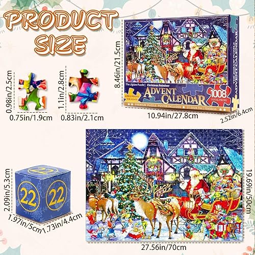 Miniatura 5 de Calendario de Adviento de Navidad 2023, 24 días de cuenta regresiva, calendario de rompecabezas  1008 piezas de rompecabezas de Navidad, juego