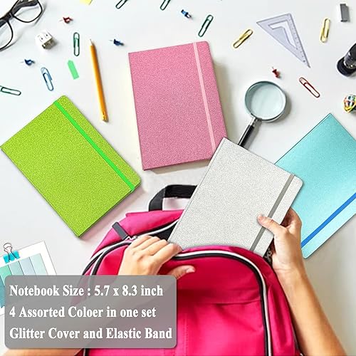 Miniatura 2 de Paquete de 4 cuadernos con purpurina, 8.3 x 5.7 pulgadas, 160 páginas rayadas con purpurina que nunca se despegan, diario brillante para niñas,