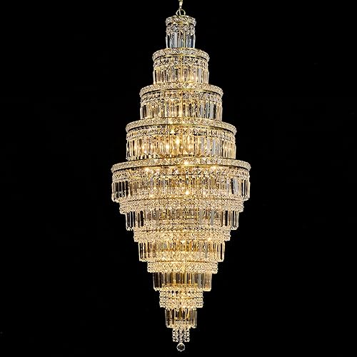 YYJLX Modern Crystal Chandelier 22 Light Extra Large Long Chandelier for High Ceiling Luxury Gold Hanging Pendant Light for Staircase Foyer Entryway