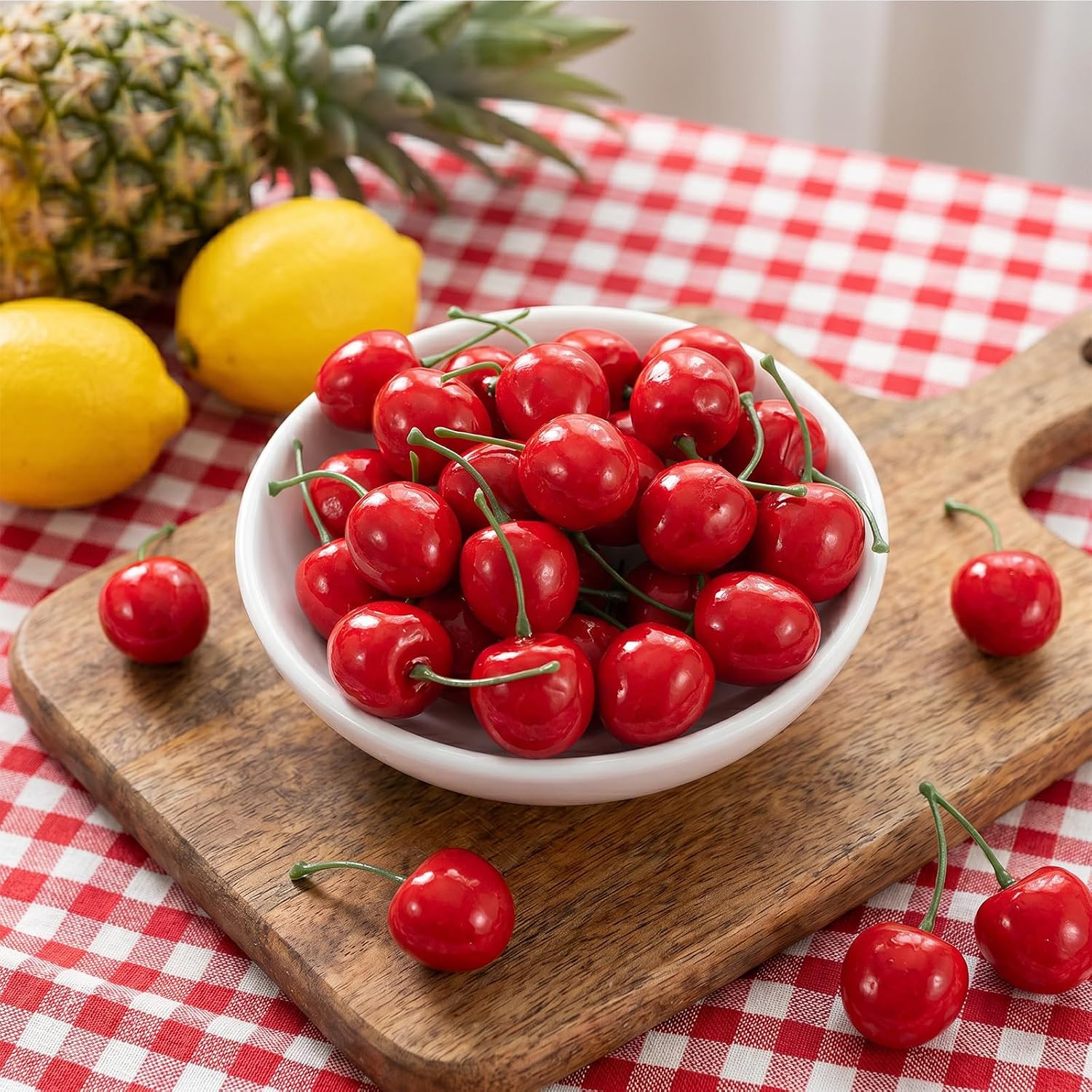 50 Pcs Red Artificial Cherries, Fake Fruit Decor Simulation Cherry Model