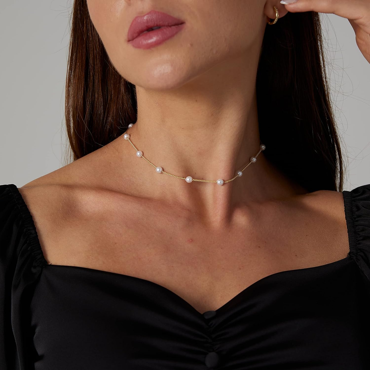 Dainty Pearl Pendant Necklaces for Women 14K Gold Plated Handmade Layered Pearl Chain Necklace Delicate Layered Pearl Necklace Everyday Jewelry Gift - Image 4