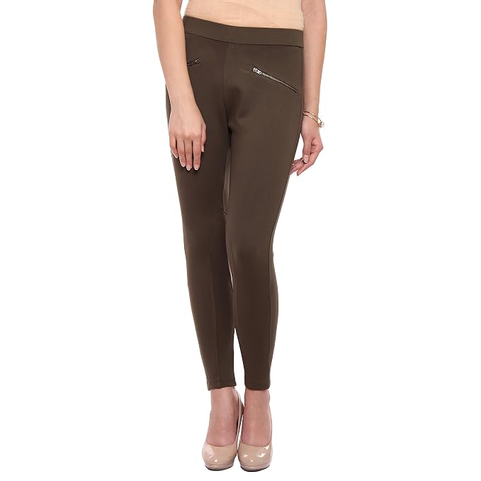 Buy Double Zip Leggings - Brown at 