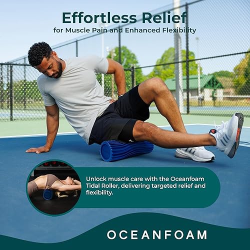 Miniatura 3 de Oceanfoam Tidal Roller - Rodillo de espuma para masaje muscular para dolor de espalda y estiramientos, textura firme y ergonómica de onda ancha,
