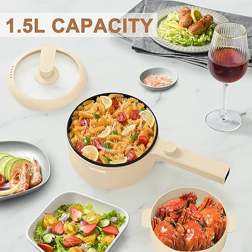 Miniatura 4 de HYTRIC Olla eléctrica con vaporizador, sartén antiadherente portátil de 1.5 L, cocina eléctrica para carne, huevo, pasta, olla de ramen con control