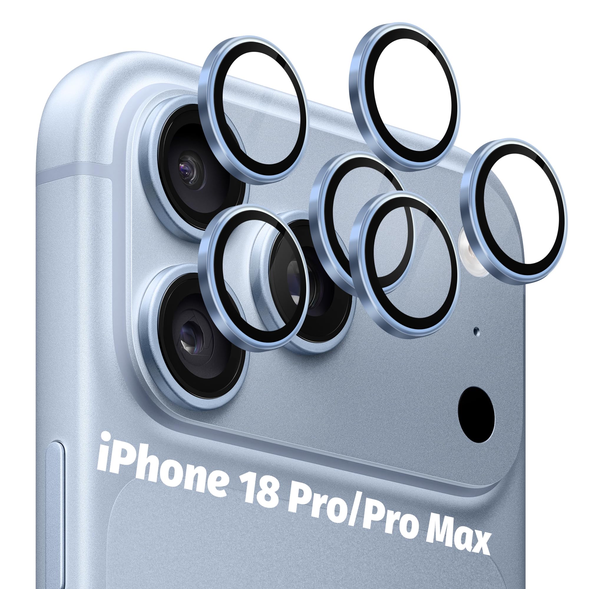 Orzero 9H Glass Camera Lens Protector for 18 Pro/18 Pro Max-Blue, 6 Pack