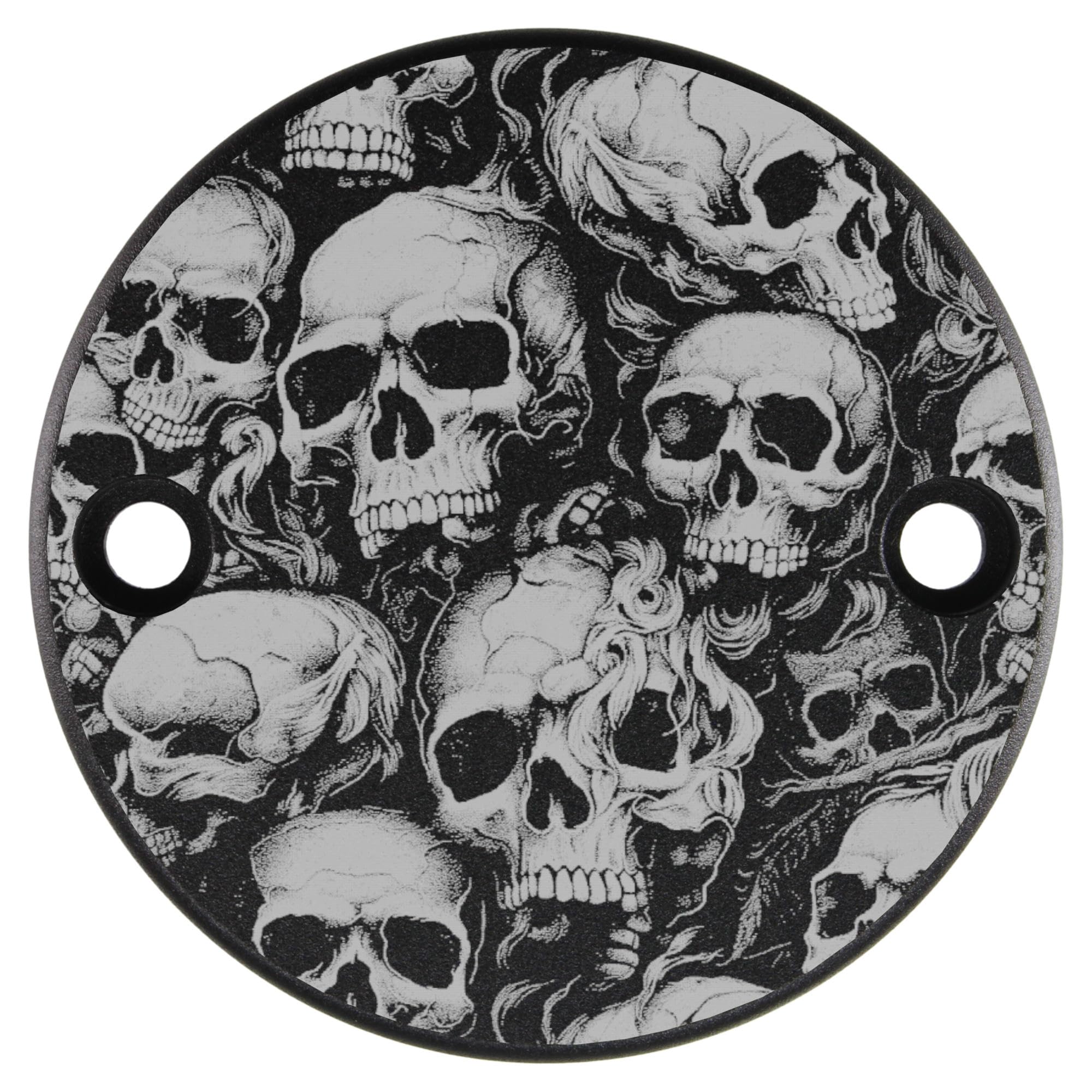 Motordeckel Zündungsdeckel Point-/Timer-Cover passend für HARLEY-DAVIDSON Softail ab Bj. 2018 & Touring ab 2017, Alu schwarz mit Lasergravur Skull-Party 01