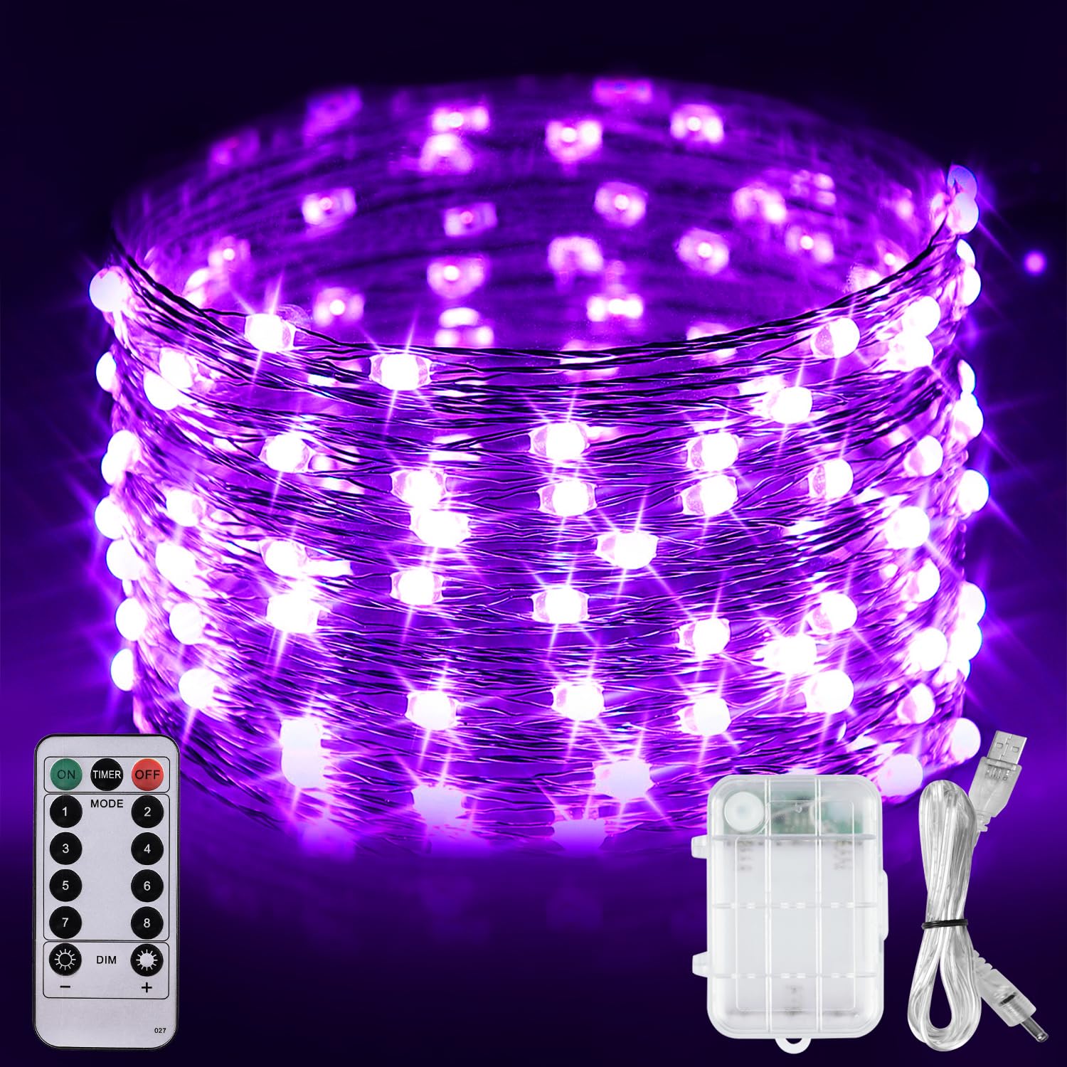 OMIKA Battery Operated LED UV Black Lights, 16.5ft 50 Units 2835 LED UV Lamp Beads 8 Modes Flexible Blacklight Fairy String Lights with Remote for