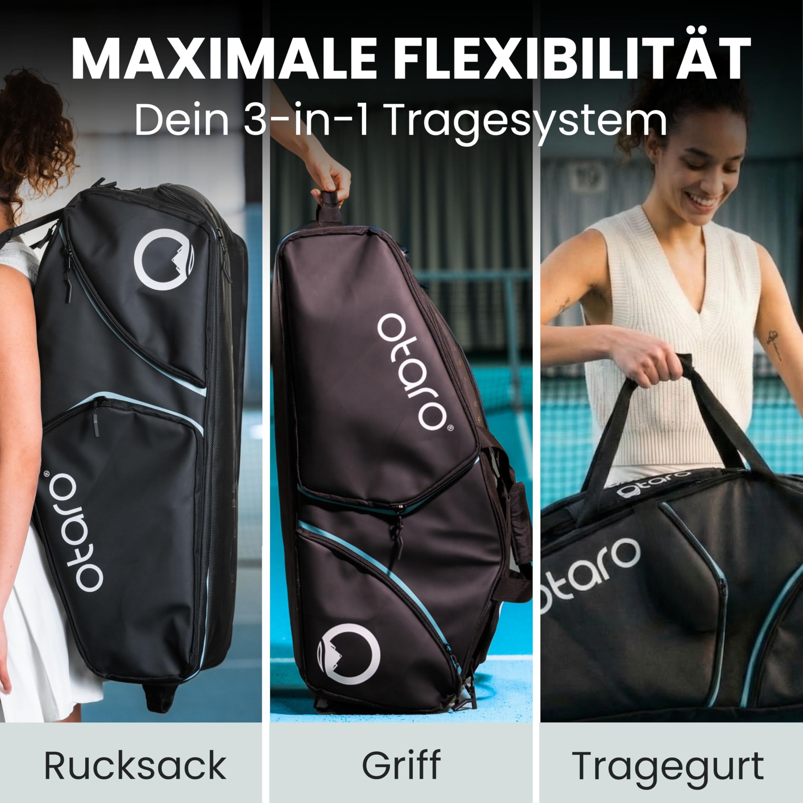 Otaro Tennistasche 82L | Tennisschläger Tasche für 4 Schläger mit Thermofach, Schuhfach & Kühlfach | 3-in-1 Tragesystem | Laptopfach & viele Fächer | Wasserabweisende Tennis Tasche