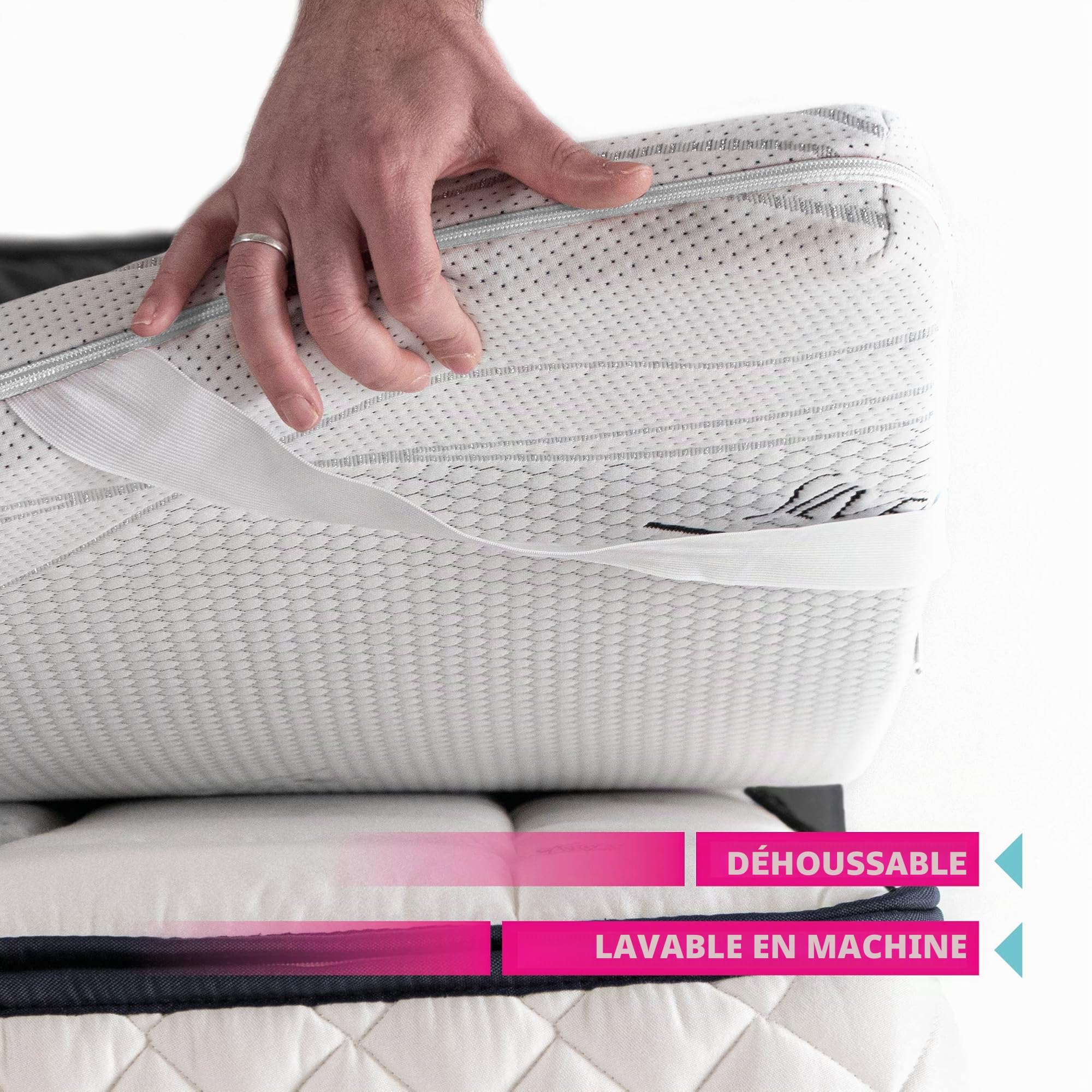 GEEMMA s.r.l. Surmatelas pour lit double très rigide 160x200 cm correcteur orthopédique en mousse Kaukyu H6, surmatelas appareil médical, tissu amovible, 4 faces en fil d'argent