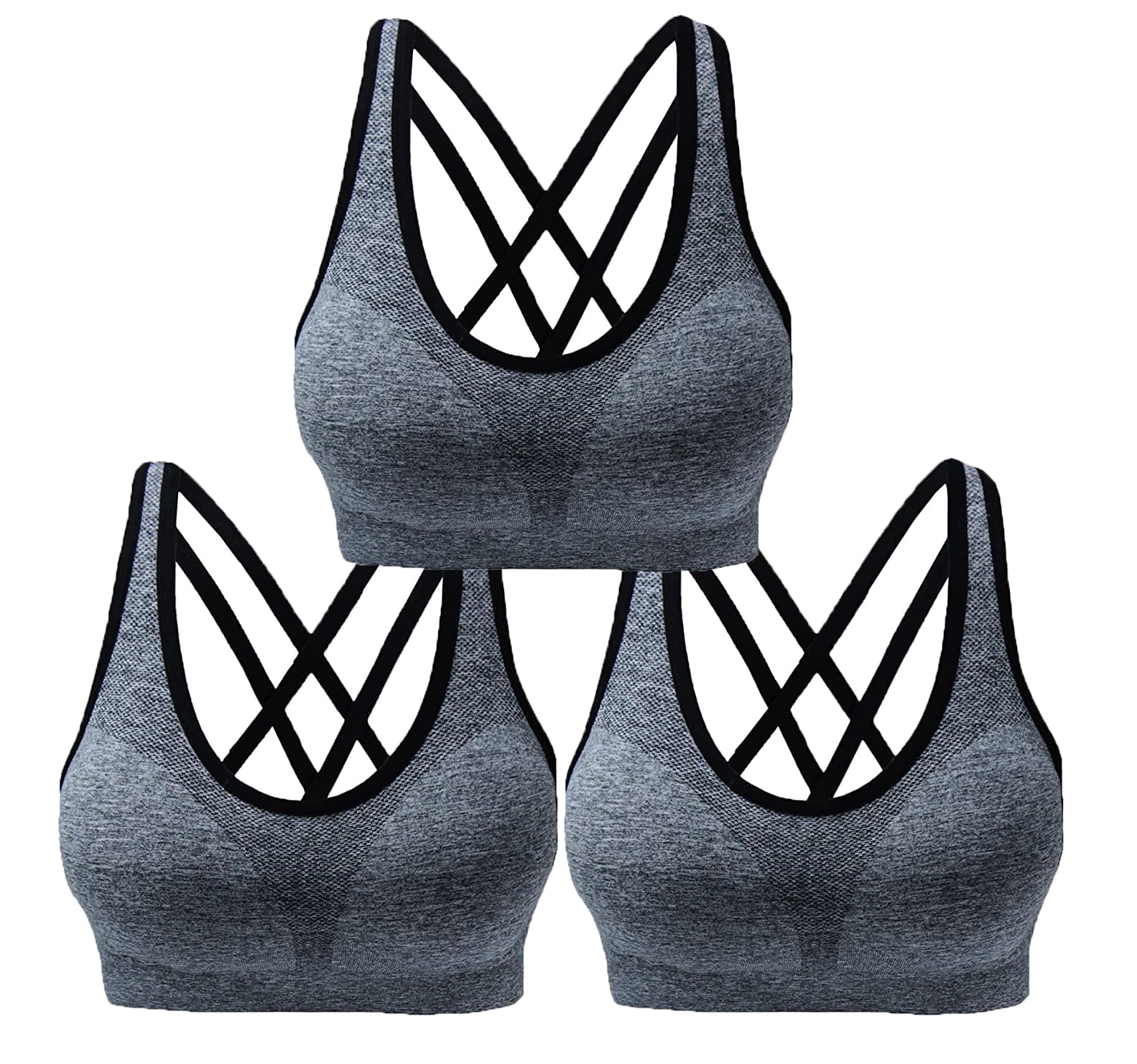 AKAMC Women's Cross Back Sport Bras,Adjustable Straps Padded Criss Cross Cropped Bras for Yoga Workout Fitness
