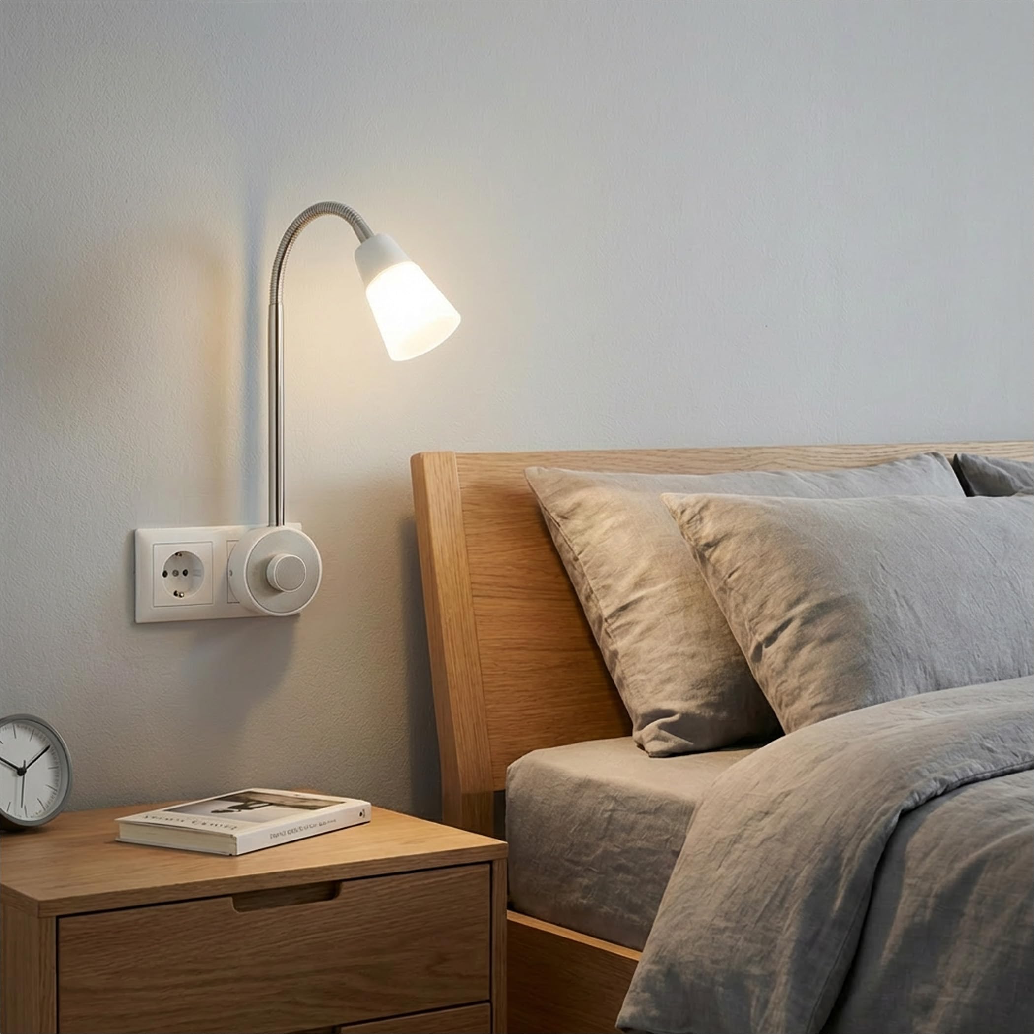 SEBSON Luce Notturna LED da Presa - Set da 2, dimmerabile, flessibile, 2W | Bianco Caldo 2700K, Applique da Parete - Lampada da Lettura con Spina
