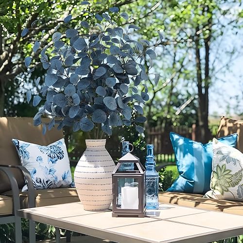 Miniatura 2 de 4 tallos de hojas artificiales de eucalipto de 33.8 pulgadas de largo, plantas de follaje falso, ramas verdes, arbustos para el hogar, chimenea