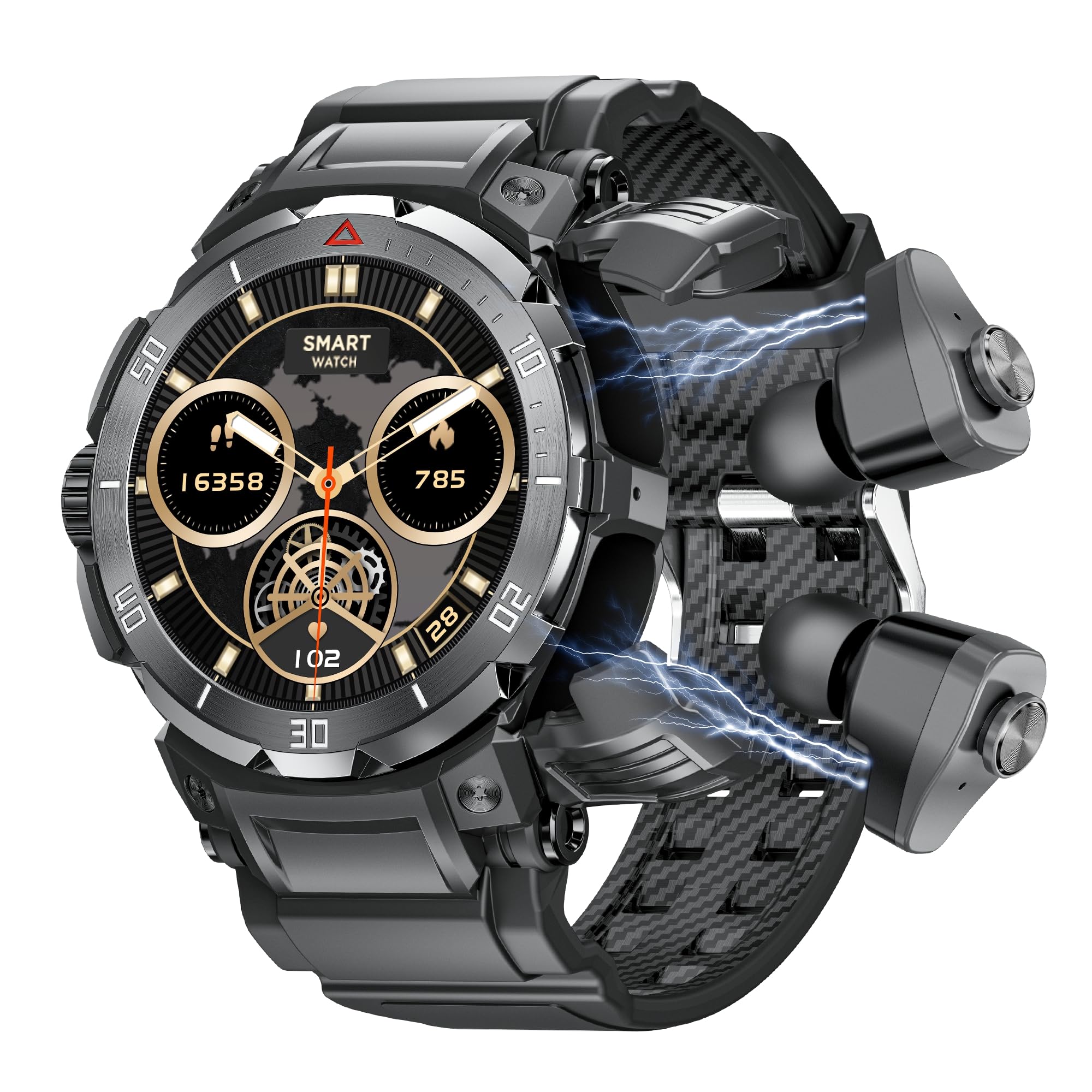 smart watch with earbuds for men bluetooth ip67 water resistant