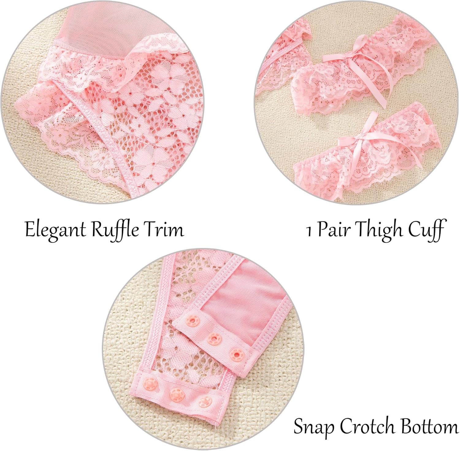 Aranmei Women Sexy Lingerie Bodysuit Floral Lace Teddy Babydoll Snap Crotch Ruffle One Piece with Thigh Bands - Image 6