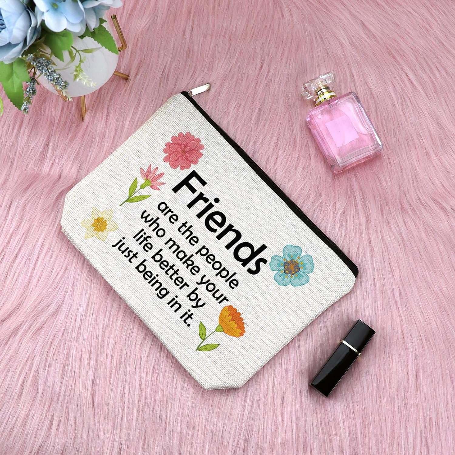 Friendship Gifts Makeup Bag Best Friend Birthday Gift for Women Long Distance Friendship Presents for Bestie Cosmetic Bag Birthday Christmas Gifts Idea for Women Her Sister Zipper Travel Pouch - Image 3