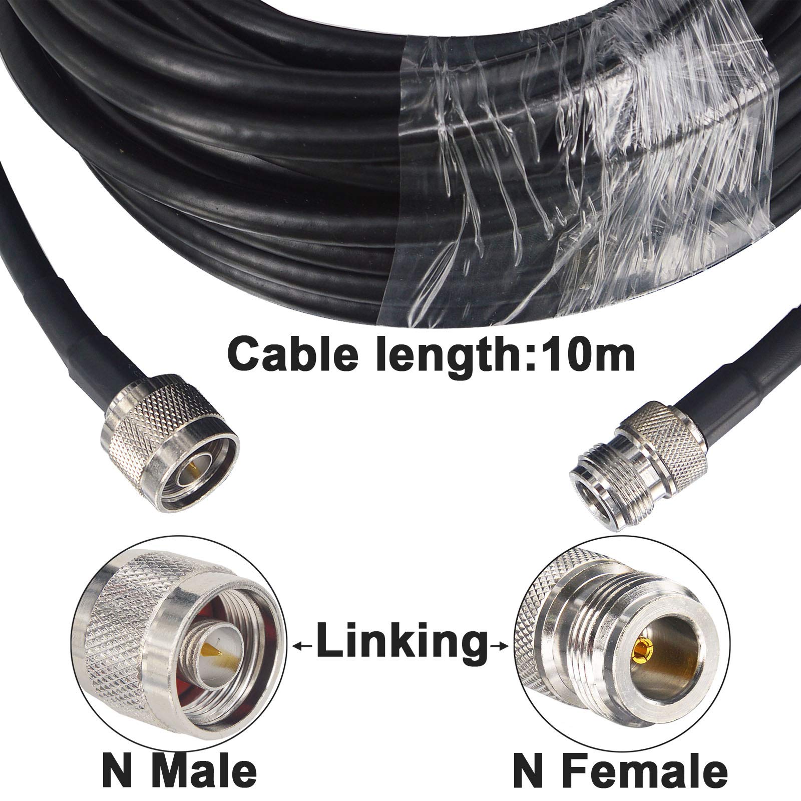 10M/33ft KMR300 Câble Extension à Très Faible Perte N Mâle à N Femelle Coaxial 50 Ohms Câbles cuivre pur pour 3G 4G 5G Antenne Signal Booster Radio Scanner (pas pour TV)