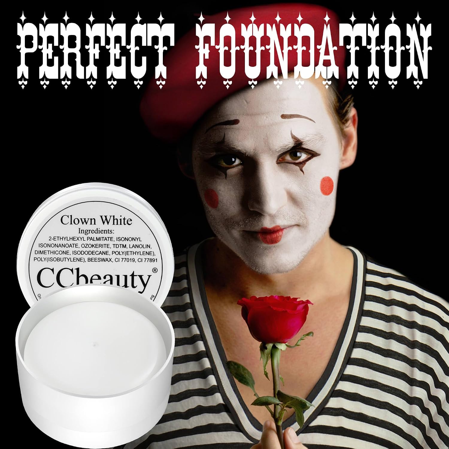 CCbeauty Clown Makeup Set, White/Black/Red Face Paint - Professional SFX Makeup Kit with 10 Brushes for Halloween, Circus, Joker, Ghosts, Cosplay, Costume