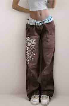 Buy QUECY® Women's Cargo Jeans Y2K Baggy Jeans Wide Straight Leg