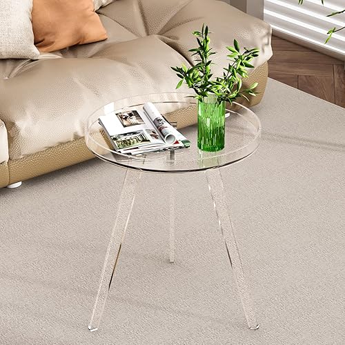 Miniatura 2 de Mesa auxiliar de acrílico transparente, mesa auxiliar redonda, mesita de noche, mesita de noche, círculo pequeño con bandeja para sala de estar,