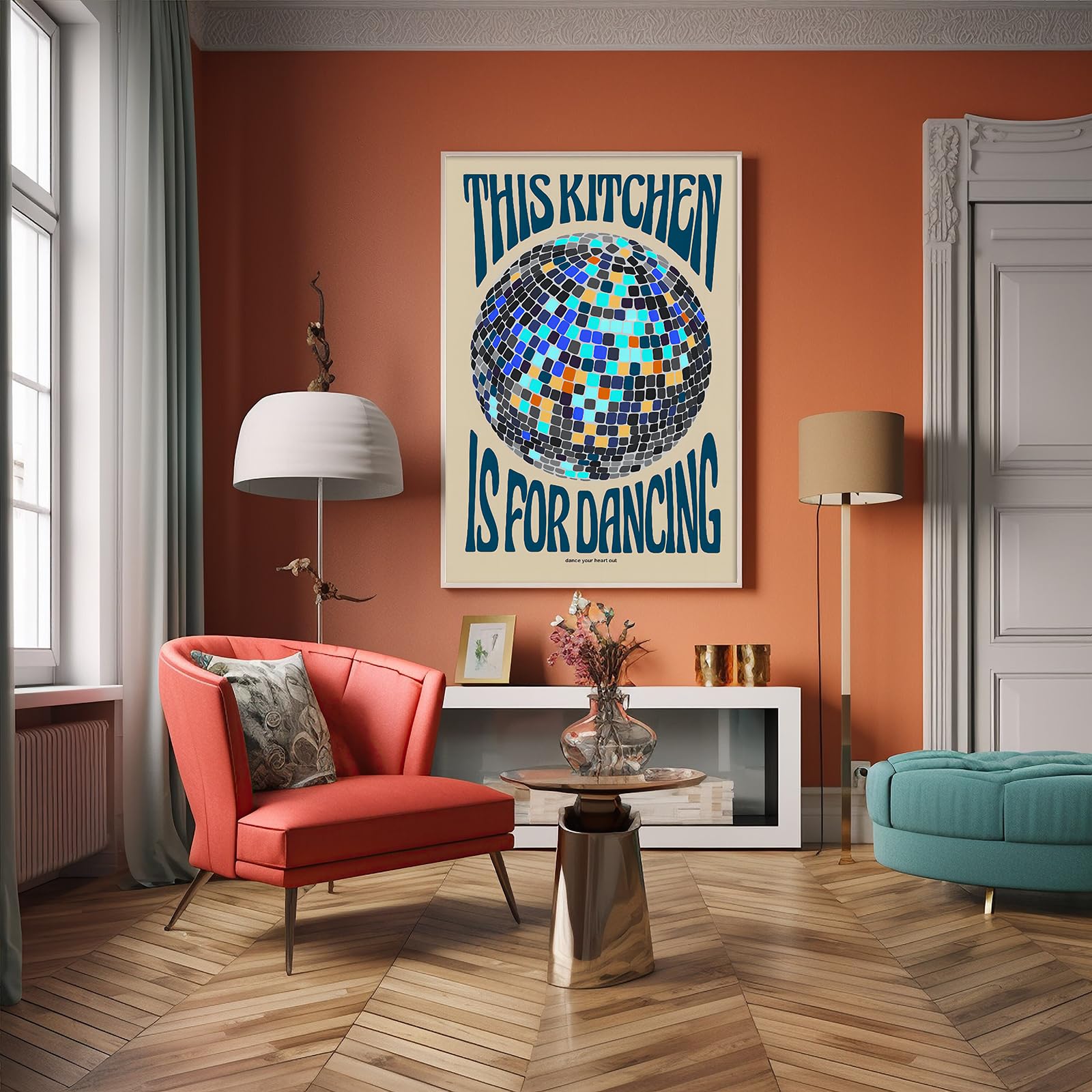 Stampa Su Tela Kitchen Disco Con Palla Discoteca - Poster Colorato 30x40 Cm Per Cucina O Soggiorno