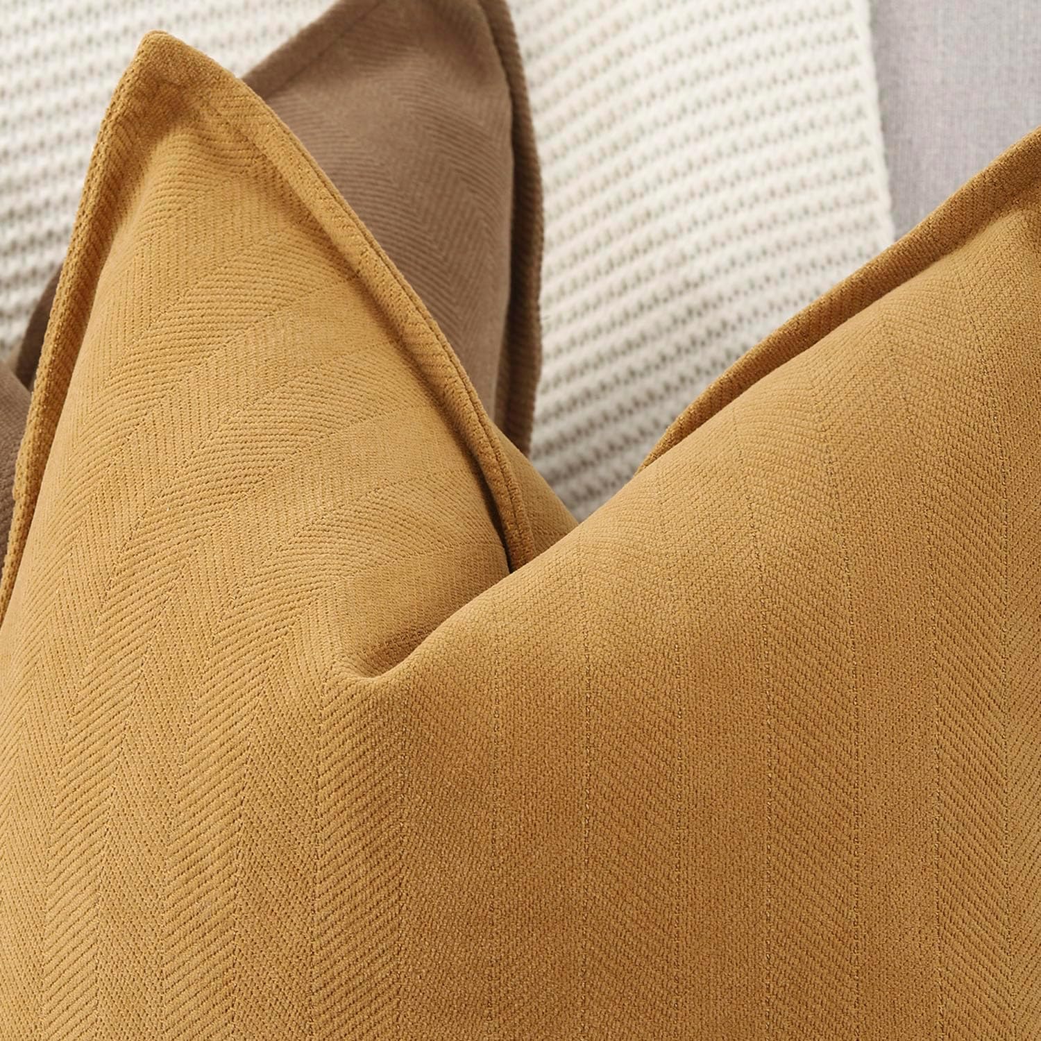 MADIZZ Textured Chenille Throw Pillow Covers Pack of 2 Natural Soft Decorative Accent Pillowcases Boho Neutral Couch Throw Pillow for Bed Home Decor for Sofa Livingroom 20x20 inch Mustard Yellow