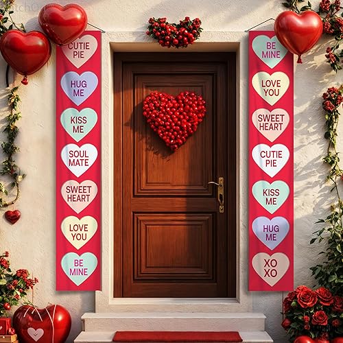 Miniatura 3 de KatchOn, Cartel de puerta de San Valentín con corazones de conversación  Xtragrande 72 x 12 pulgadas  Pancartas de San Valentín  Decoración de