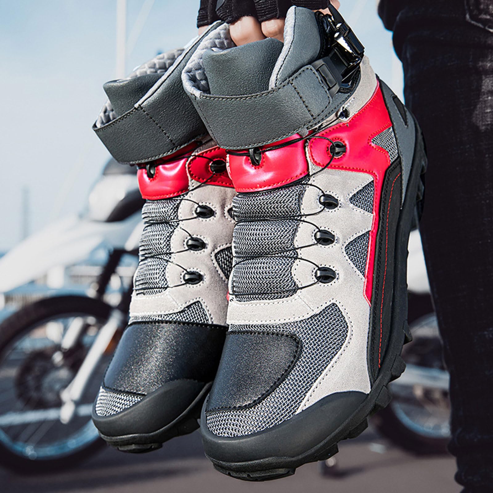 Moto Zapatos de Moto para Hombre,Zapatillas de Moto,Zapatillas de Motocross,Zapatillas de Motocicleta Antideslizantes,Respirable,Suelas de Goma,Protección Tobillo y talón.
