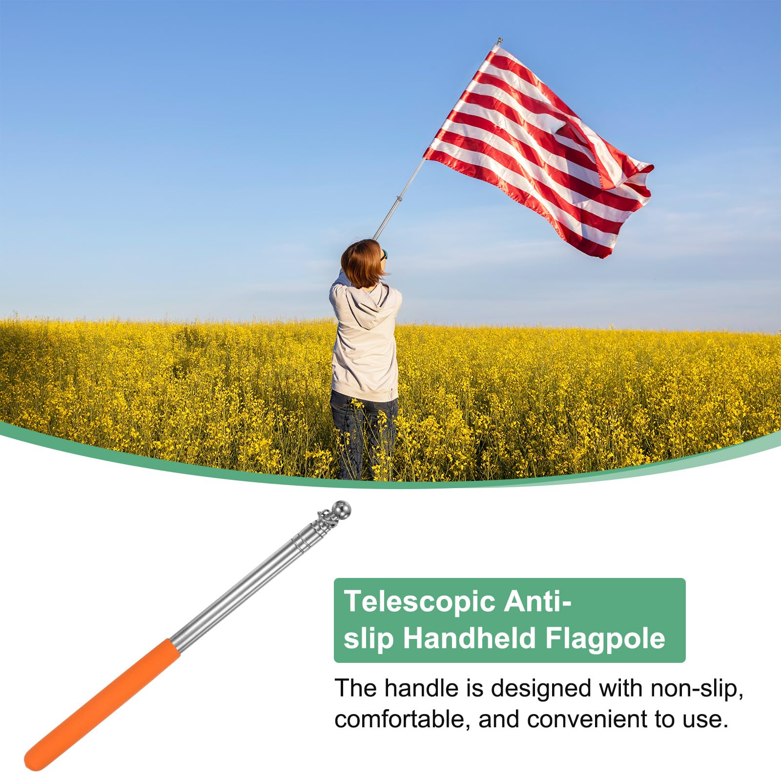 M METERXITY 4-Pack 3.94Ft/1.2M Telescopic Handheld Flagpoles - Image 2
