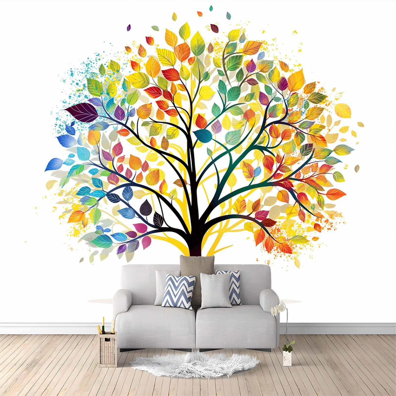 Papier peint panoramique arbre coloré pour une chambre d'enfants joyeuse 300x210