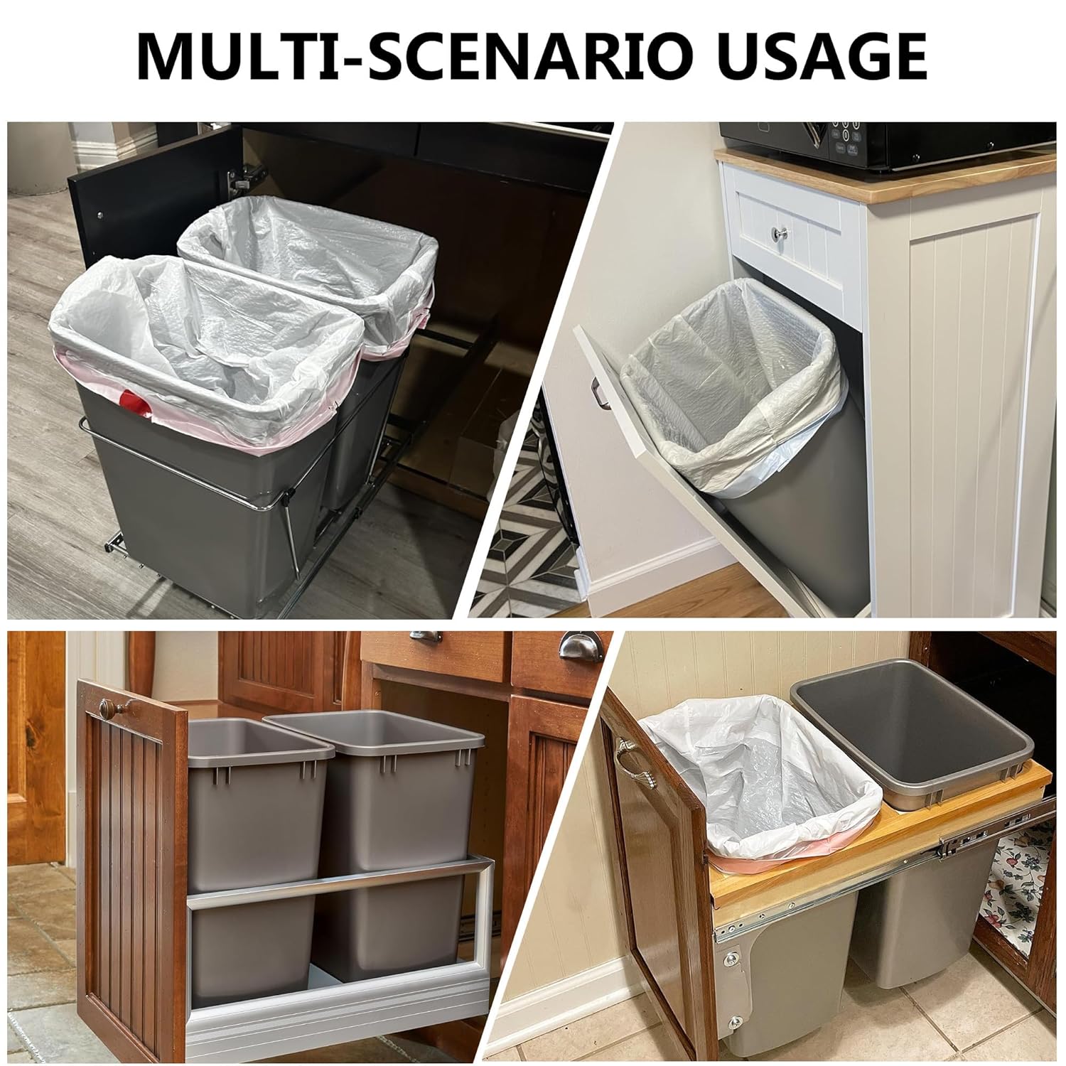 2 Pack 35 Quart Replacement Trash Bin Recycle Waste Garbage Container for Kitchen Cabinet Pullouts, Includes 2 Lids, Polymer, Black