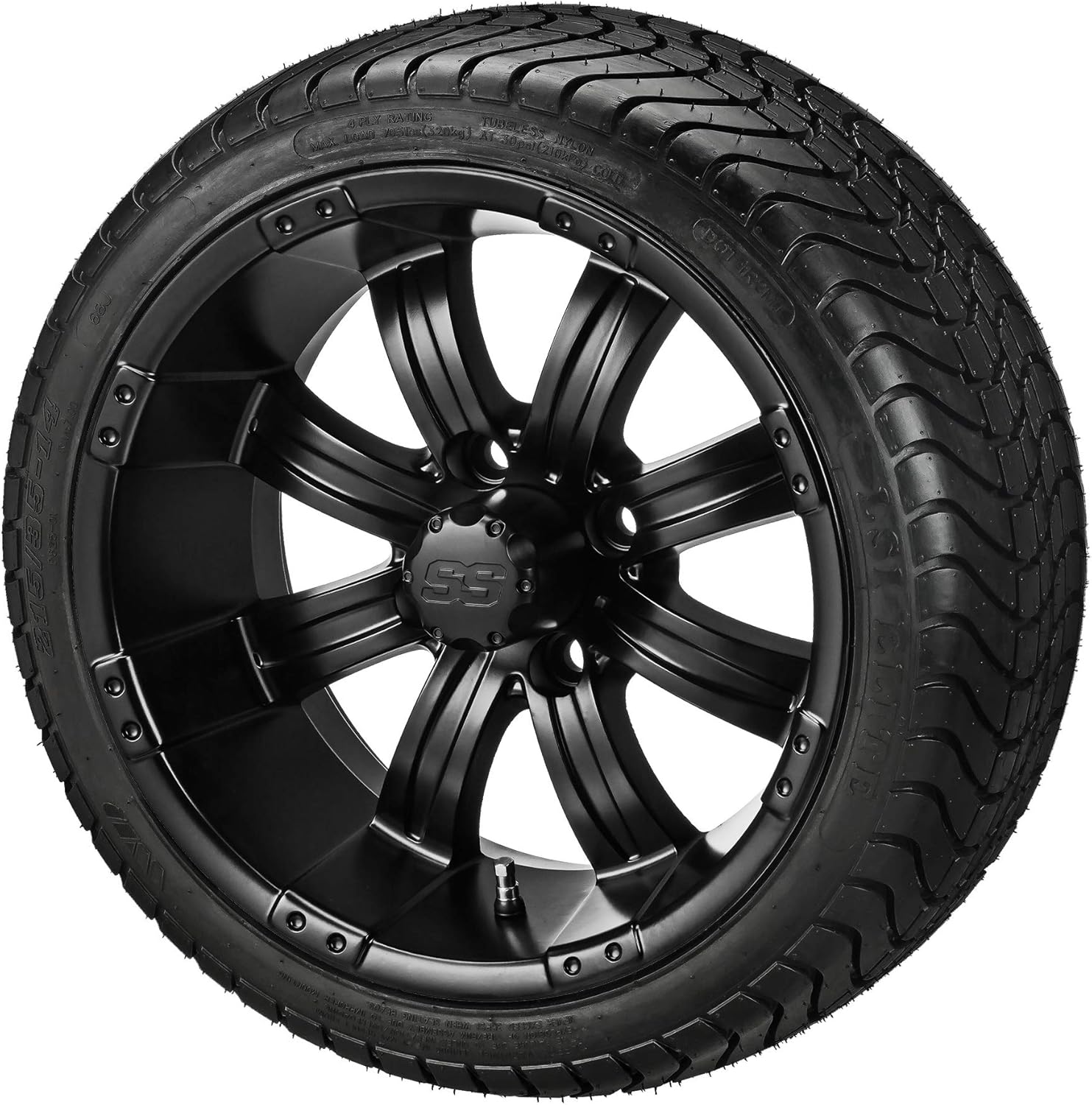 RM Cart 14" Casino Black/Machined on 215/35-14 LSI Elite Tires (Set of 4) | Golf Cart Tires and Wheels Combo with Standard Lug Nuts