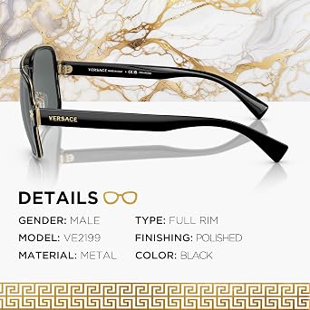 Versace VE2199 Oval Heart Sunglasses for Men Metal Frame with Temples, eShades Eyewear Kit Included
