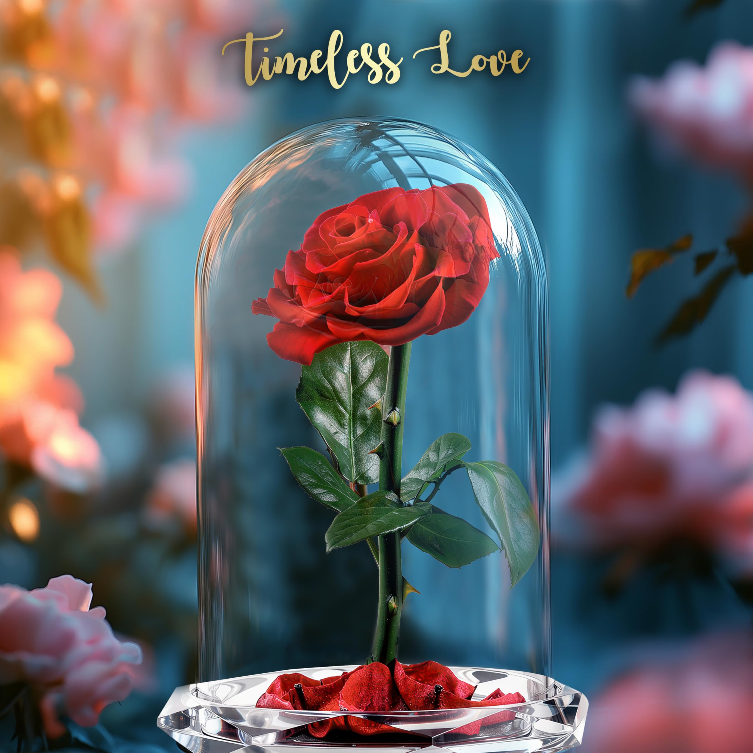INTIGNIS Vera Rosa Conservata in Cupola di Vetro, Rosa Stabilizzata 25 cm con Fiore 8 cm, Durata Fino a 5 Anni, Base Decorativa, Idea Regalo Elegante per Lei, (Rossa)