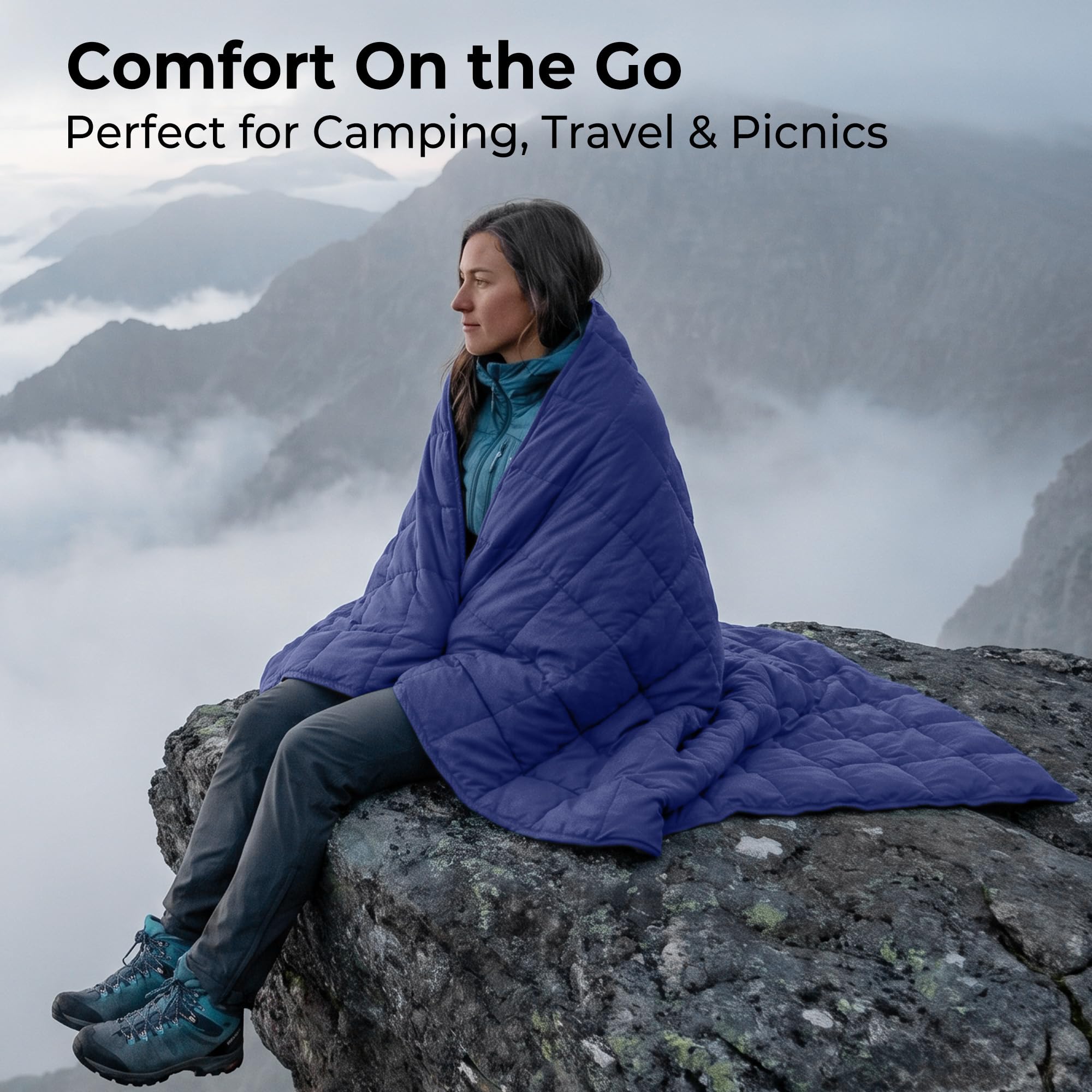 Deodar Coperta da campeggio termoisolante 130×180 cm, idrorepellente, antivento e termica, funzione poncho, certificata OEKO-TEX, blu navy, con sacca di compressione