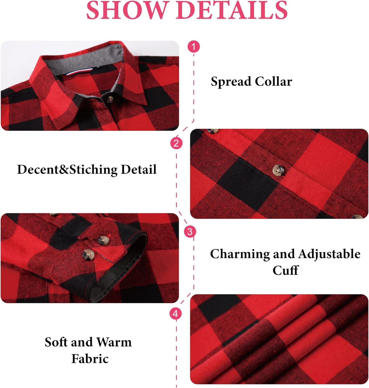 Esabel.C Flannel Shirts for Women Long Sleeve Button Down Plaid Fall Shirt Casual Work Tops - Image 4