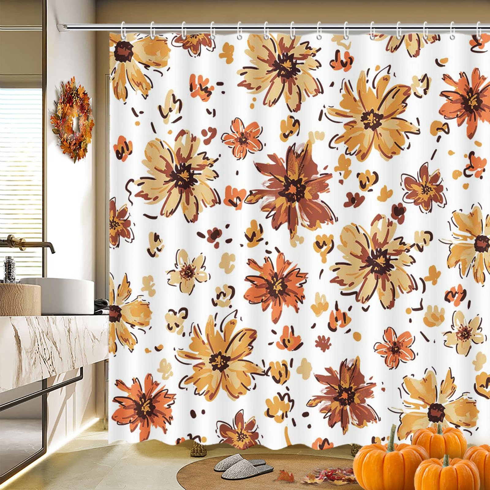 Rideau de douche feuilles d'automne imperméable anti-moisissure