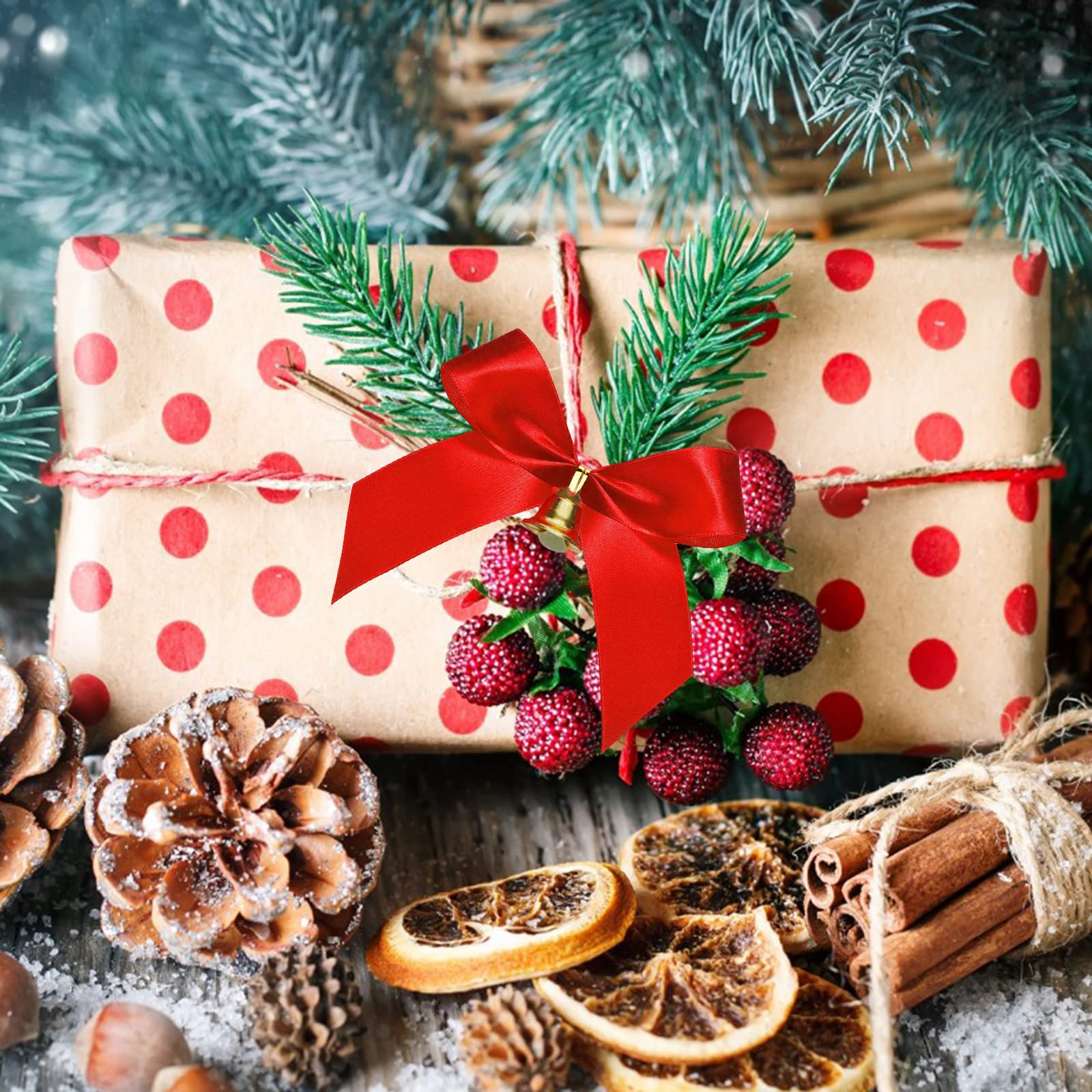 50 Rote Weihnachtsschleifen Mit Glöckchen – Christbaumschmuck Für Baum, Kranz, Girlande & Geschenke