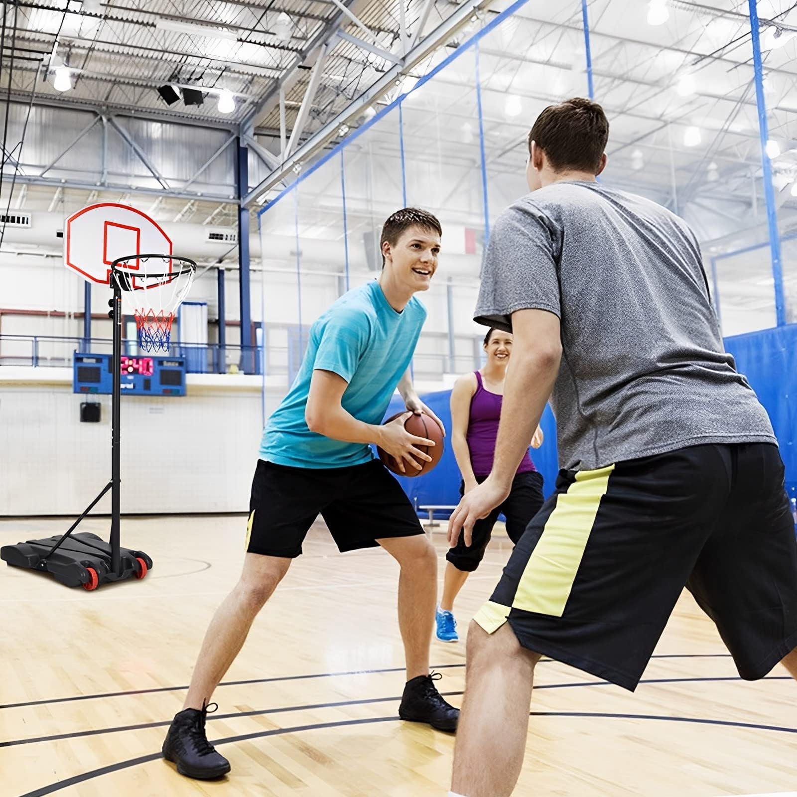 FANTASK Canasta de Baloncesto con Soporte y 2 Ruedas, Altura Regulable de 178 a 208 cm, para niños y Adolescentes