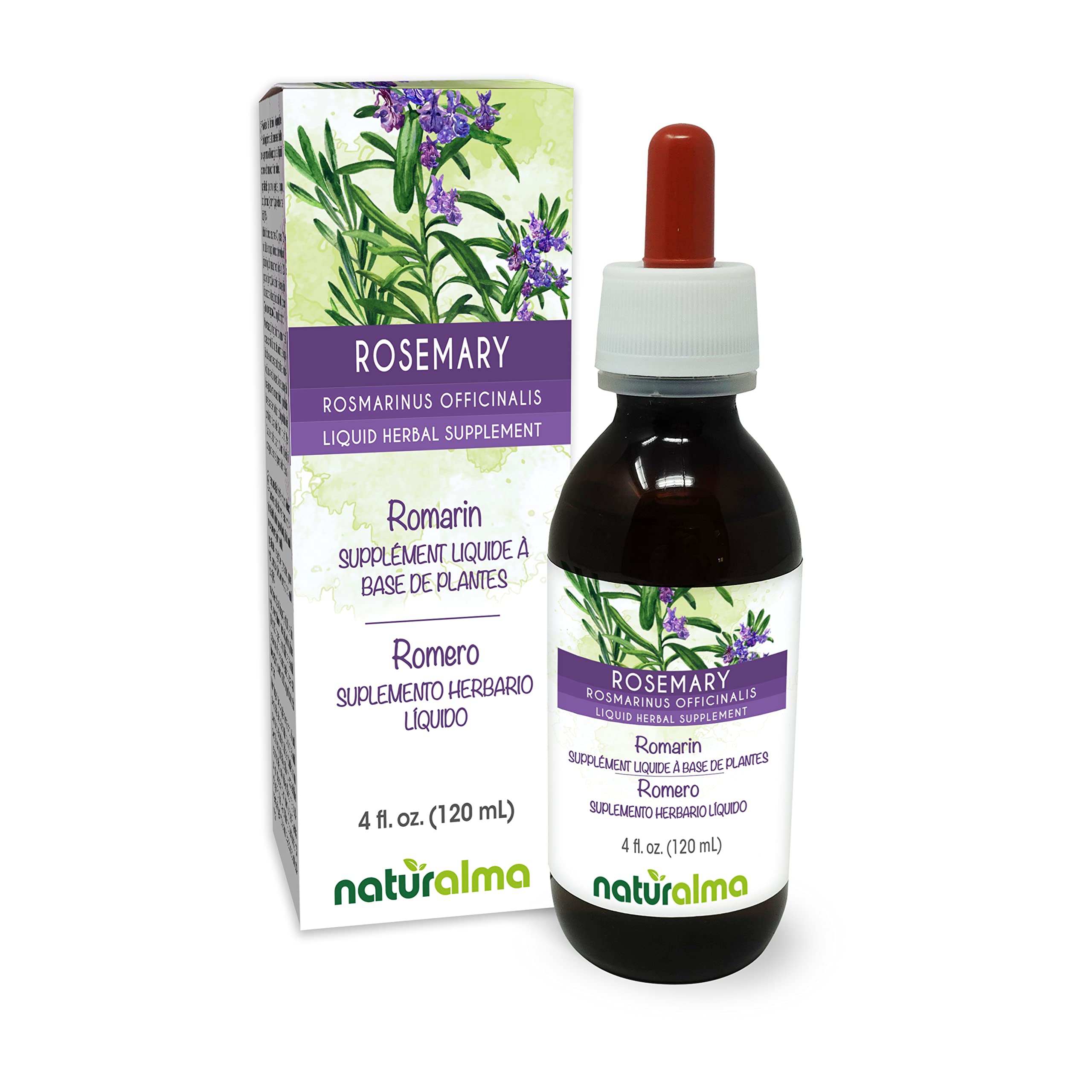 Naturalma Rosemary (Rosmarinus officinalis) Leaf Alcohol-Free Tincture - 4 fl oz Liquid Extract in Drops - Herbal Supplement - Vegan
