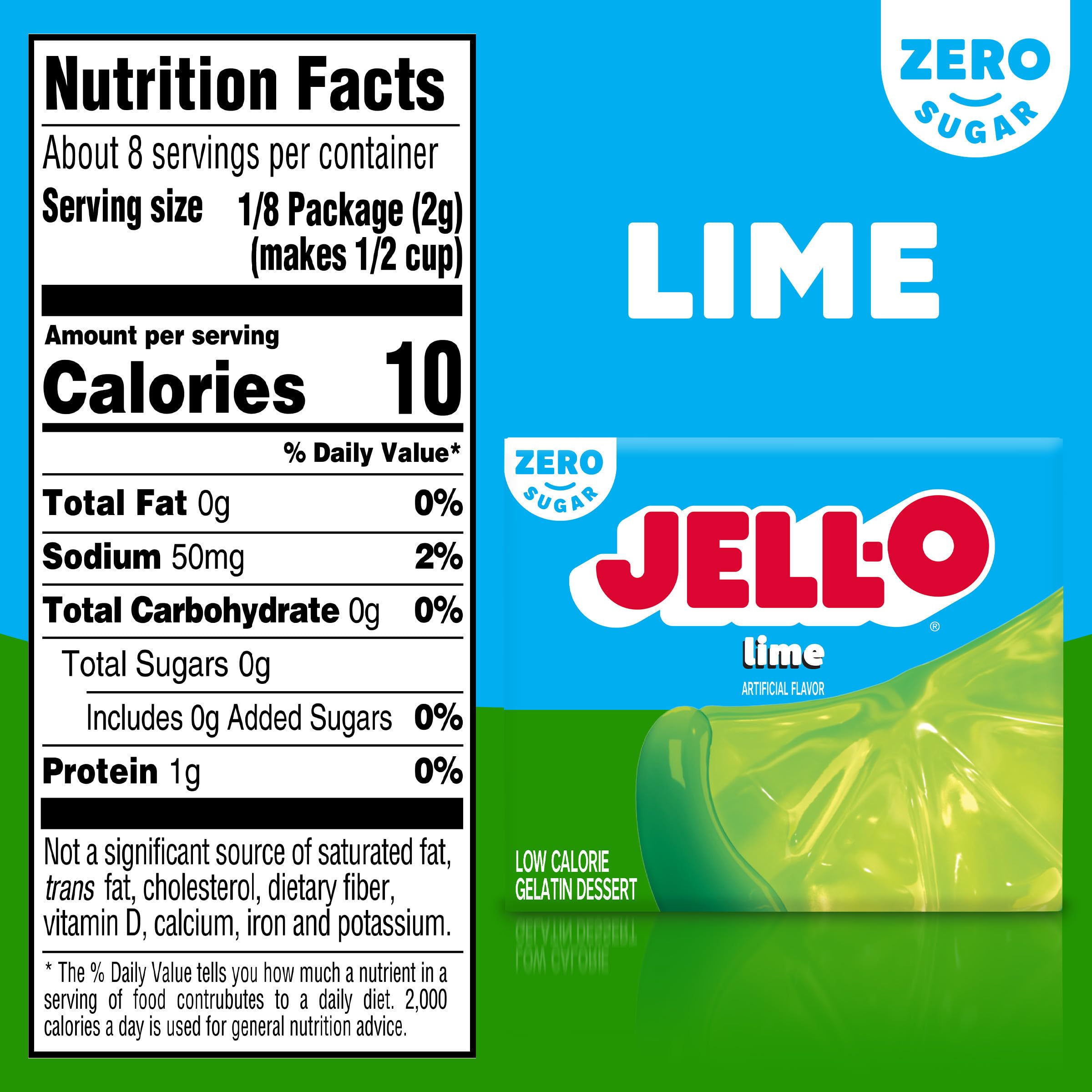 Jell-o Jalea americana de gelatina con sabor a lima sin azúcar más grande de 17 g