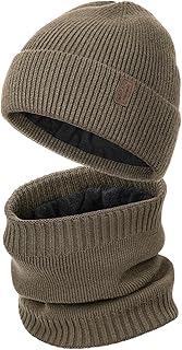 Wmcaps Winter Hat and Scarf Set for Men Women, Fleece Lined Knitted Beanie and Neck Warmer Soft Thermal Warm Accessories for Cold Weather, Unisex Christmas Birthdays Gift