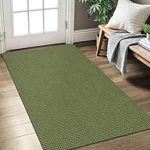 KOZYFLY Rugs for Entryway 3x5 ft Washable Area Rug Non Slip Rubber Backed Entry Rug Woven Indoor Door Mat Cotton Kitchen Rugs Floor Carpet for Entryway, Foyer, Backdoor, Olive Green/Earthy Green