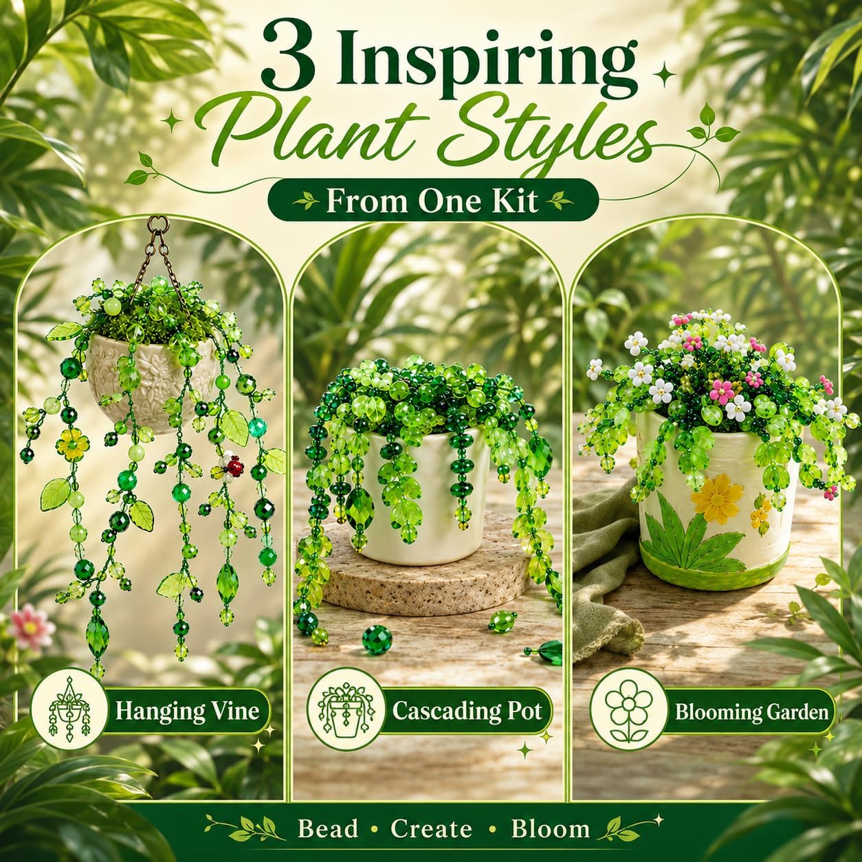 Nyrvexa Beaded Plant Kit for Adults, 5433PCS Green Glass Beads