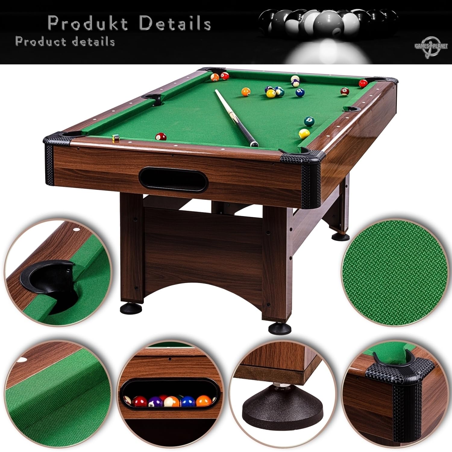 GAMES PLANET 6 ft Billardtisch Trendline“ + Zubehör, 9 Farbvarianten, 184 x 108 x 82 cm (LxBxH)